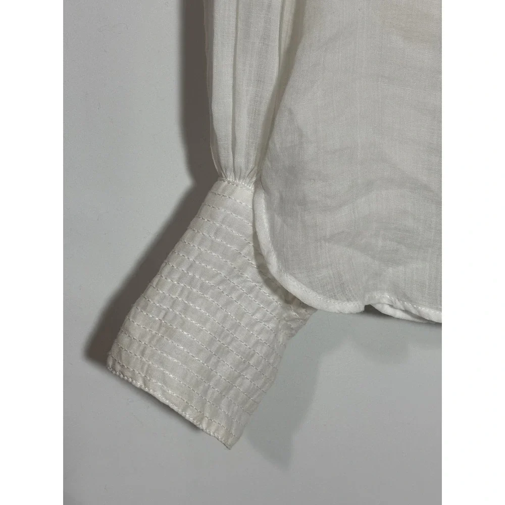 Banana Republic White Mandarin Collar Button Front Sheer Blouse Top Women's Sz S - Picture 3 of 9